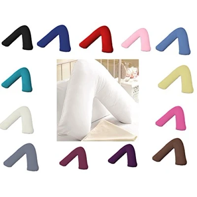 Image of AmigoZone Plain Polycotton Back &amp; Neck Support V Shaped Pillowcase Orthopedic/Pregnency/Nursing Pillow Case (Cream)