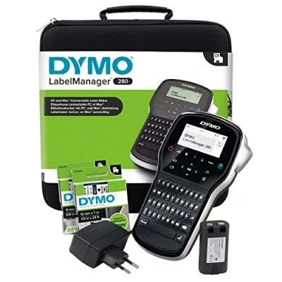 Image of Dymo LabelManager 280 Portable Labelling Device in Case, Rechargeable Labeling with QWERTZ Keyboard, PC or Mac Interface, for D1 Labels 6, 9 and 12 mm Widths