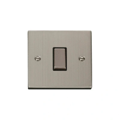Image of Click Deco 1 Gang 10AX Intermediate Ingot Switch Stainless Steel Black Inserts