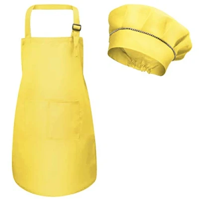 Image of Kids Apron and Chef Hat Set, Adjustable Children Chefs with Pockets for Boys Girls, Toddler Kitchen Garden Bib Aprons Cooking Baking Painting Crafting Wear (M 3 6 Age) (Yellow)