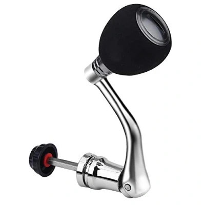 Image of fishing reel replacement Handle, Metal Rocker Arm Grip Spinning made hex trunk with EVA Premium Comfortable and Anti slip(M Silver) handle