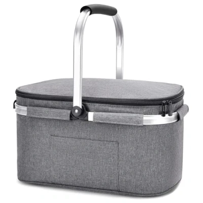 Image of 32L Foldable Insulated Picnic Basket with Zip for 4 People Grey