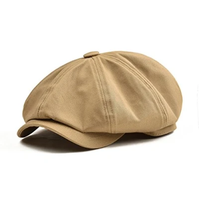 Image of BOTVELA Men&#039;s 8 Piece Newsboy Flat Cap 100% Cotton Gatsby Ivy Golf Cabbie Hat (Khaki, 7 3/8)