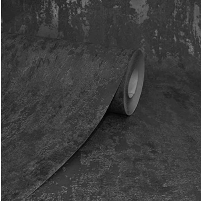 Image of Havana Black Distressed Industrial Metallic Wallpaper Paste Wall from Y�L