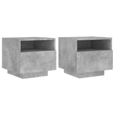 Image of vidaXL Bedside Cabinets with LED Lights Nightstand Table 2 pcs Concrete Grey