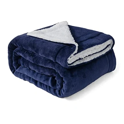 Image of Good Nite Throw Blanket 230x270cm Fleece Flannel Sherpa Soft Blankets Fluffy Reversible Microfiber for Bed Couch Sofa and Travel (Navy,Super King)