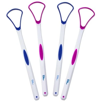 Image of 4 Tongue Scraper Cleaner Soft &amp; Gentle Silicone Head (2 Pink 2 Blue)
