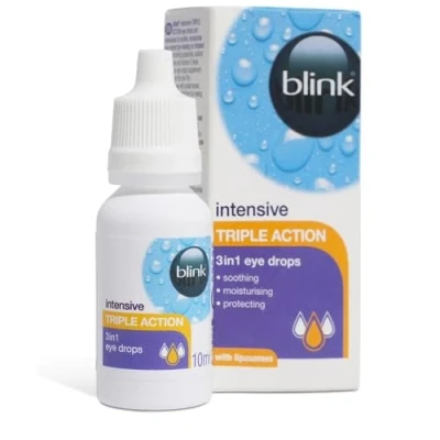 Image of Blink Intensive Triple Action Eye Drops for Dry,Tired and Irritated Eyes Moisturising with Liposomes, Hyaluronate Vitamin E, Suitable Contact Lens Users,Refreshing Drops,10 ml