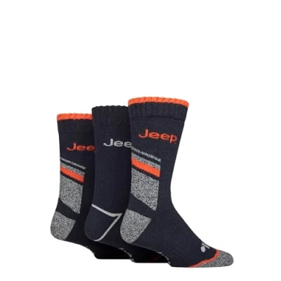 Image of Mens 3 Pair Jeep Workwear Boot Socks Navy / Orange 6 11