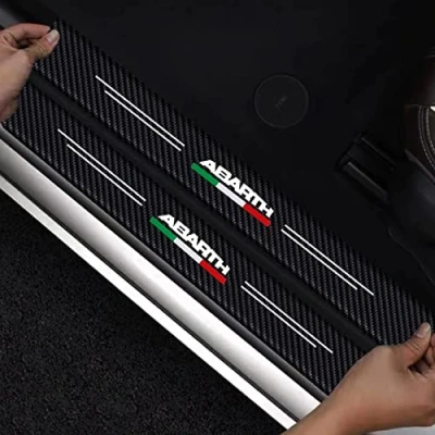 Image of RIDGOEL 4pcs Car Door Sill Protector Kick Plate Guard for Fiat Abarth 500 595 124 Spider, Carbon Fiber Step Pedal Sticker, Auto Inner/Outer Threshold Decoration Accessories A