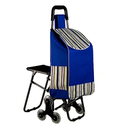 Image of Shopping Trolley,Shopping Trolley on Wheels, Multifunctional Stair Climbing, 2 in 1 Climber with Adjustable Tension Ropes &amp; Foldable Chair