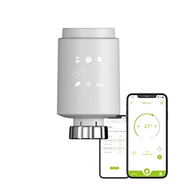Image of Qiumi Zigbee Thermostat Radiator Valve, Smart Programmable Thermostat, Temperature Heater,eTRV, Alexa,Googlehome Voice Control, connector type is M30 x 1.5