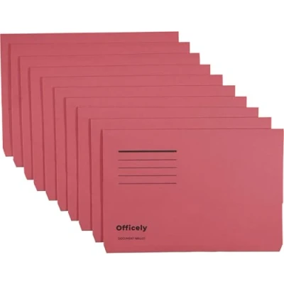 Image of Officely Foolscap Document Wallets 285gsm Red (Pack of 10)