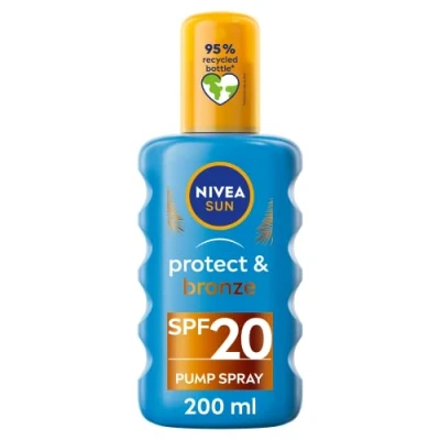 Image of NIVEA Sun Protect &amp; Bronze Spray SPF20 (200ml), Bronzing Tanning Lotion with SPF20, Advanced Suncream Protection, Natural Pro Melanin Extract
