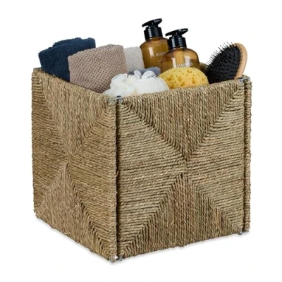 Image of Relaxdays Storage, Woven Shelf Basket, Organiser, for Bathroom &amp; Nursery, HWD: 30 x cm, Seagrass, Natural, Plant fibre