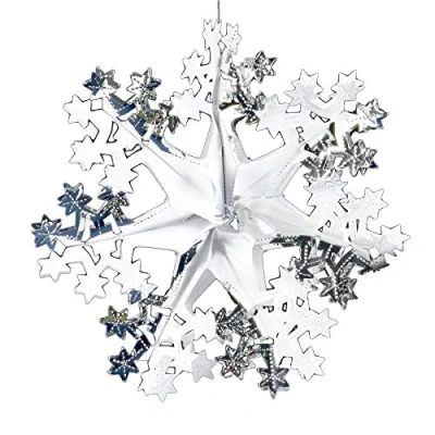 Image of Davies Silver/White Christmas 2 Tone Foil Ceiling Decorations 40cm Star Snowflake