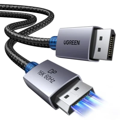 Image of UGREEN 16K@60Hz DisplayPort Cable 6.6FT Support 80Gbps 8K@240Hz/4K@480Hz Braided DP 2.1 to Lead HDCP 2.3, DSC 1.2a, FreeSync&amp;G Sync, HDR Display Port Cord for TV Monitor Graphics RTX 5090 PC (2M)