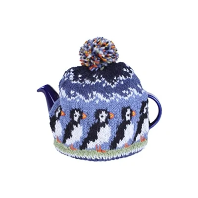 Image of Pachamama Handknitted Medium 4 6 Cup 1.2L Wool Tea Cosy/Teapot Cover Puffin Pattern Insulated Handmade Fair Trade Multicoloured
