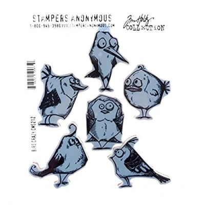 Image of Stampers Anonymous CMS 212 Crazy Bird Mounted Stamp, Red, Gray, 7 x 8.5&quot;