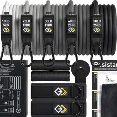 Image of GJELEMENTS Resistance Bands Set Premium Exercise Tubes for Men and Women Professional Home Gym Fitness Equipment Full Body Workout Strength Training