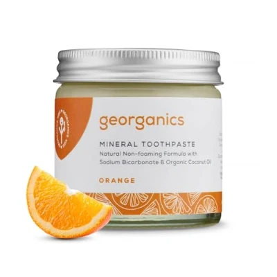 Image of Georganics Mineral Toothpaste Fluoride, SLS &amp; Glycerine Free Orange Flavour Non Foaming Natural with Virgin Coconut Oil Certified Cosmos Organic, Vegan and Cruelty 120ml