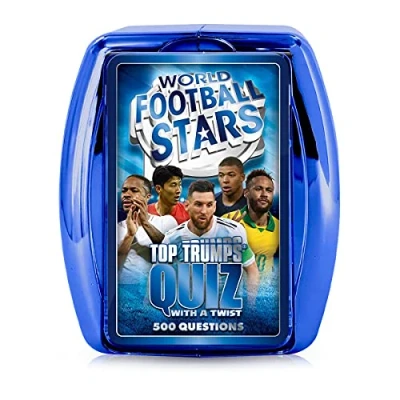 Image of Top Trumps World football Stars Quiz Game, 500 questions to test your knowledge and memory including Cristiano Ronaldo, Lionel Messi, Harry Kane, Gift Toy for Boys Girls Aged 8 plus