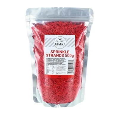 Image of Culpitt Select Sprinkles Red Sugar Strands, Cake Sprinkle Decorations for Cakes, Cupcakes, Cookies, Ice Cream, and Desserts 500g