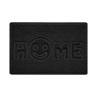 Image of Nicoman SMILEY FACE Embossed Shape Door Mat Dirt Trapper Jet Washable Doormat (Use Outdoor ONLY) (60x40cm/23.6x15.7inches, Small) Black