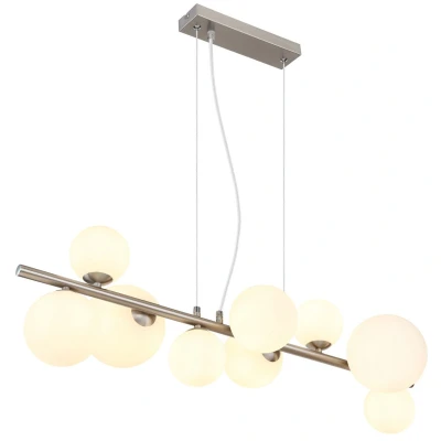 Image of Riha Globe Pendant Ceiling Light Nickel Matt Opal Glass Shade 9x G9 3000K