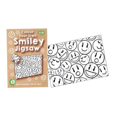 Image of MustBeBonkers 12 Party Bag Fillers &amp; Favours Smiley Face Bags with Handles Design. (Ideal for Children Aged 3 14) (Colouring Jigsaw, 12)