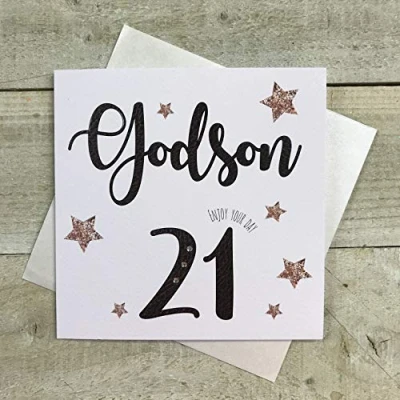 Image of WHITE COTTON CARDS 21st Birthday GODSON card hand finished Words