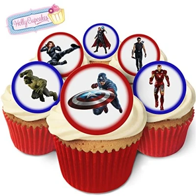 Image of 24 Fabulous Edible Pre Cut Wafer Cake Toppers: Avengers