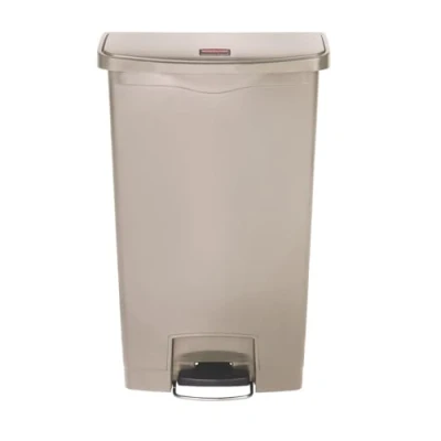 Image of Rubbermaid Commercial Products Slim Jim Step on Resin Front Waste Receptacle Bin 68 Litre Beige 1883460