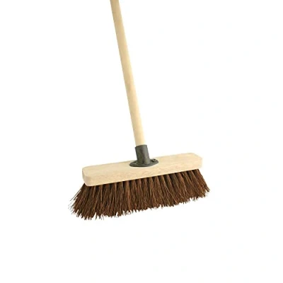 Image of 10&quot; Stiff Bassine Broom Head with Handle Wooden Outdoor Garden Yard Cleaning Sweeping Brush