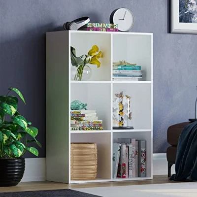 Image of Vida Designs Durham Cube Bookcase Storage Organiser Living Room Bookshelf Home Office Furniture (6 Cube, White)