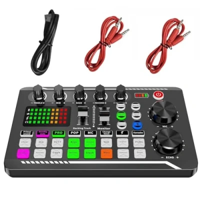 Image of Audio Mixer, Sound Board, Interface Streaming Live Card Mic Game P, Rgb Pc Volume Fader, Customized for Singing Podcast Recording