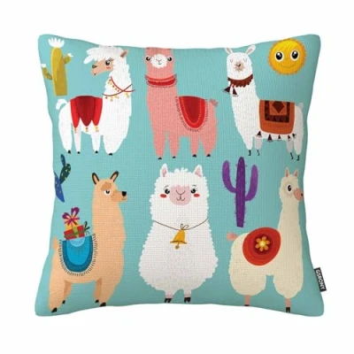 Image of GSRONY Llamas Throw Pillow Covers Abstract of Cute Cartoon Characters Cushion Case Home Decor Pillowcase 18x18 Inches