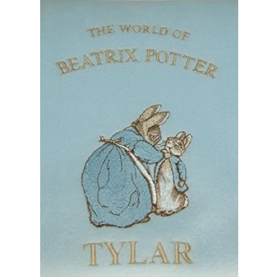 Image of Boys Personalised Peter The Rabbit Baby Super Soft Fleece Blanket. (Blue)