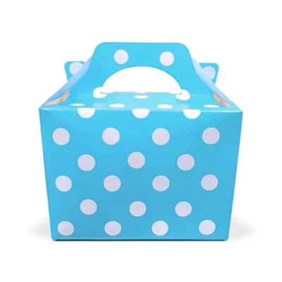 Image of Lotus 10 x Polka Dots Spotty Design Children/Kids Party Boxes Carry Food Meal Fun Picnic Birthday Wedding Favour/Baby Shower Halloween Trick or Treat Box Loot Bag (Baby Blue)