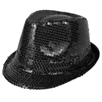 Image of GA COMMUNICATIONS UNISEX FEDORA TRILBY SEQUIN HAT GANGSTER GLITTER MICHAEL JACKSON FANCY DRESS CAP[Black Sequin]