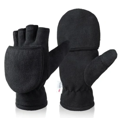 Image of Mens Winter Gloves Fingerless Convertible Mittens Thermal Polar Fleece Insulated Lining Windproof Warm for Men Women(S)