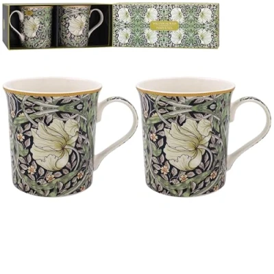 Image of Lesser &amp; Pavey William Morris Midnight Pimpernel Lovely Floral Design Ceramic Mug Set of 2 or 4 Matching Mugs with Gift Box (2)