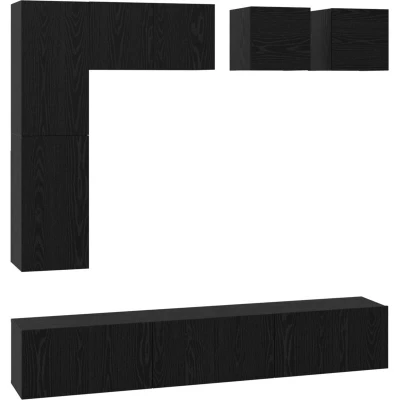 Image of vidaXL TV Cabinet Set with Shelf Other Storage 8 pcs Black oak Engineered wood