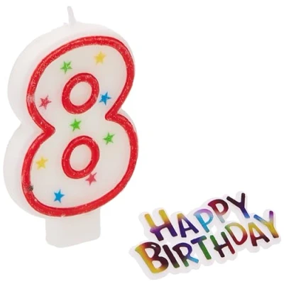 Image of Multicolor Number 8 Glitter Birthday Candle (19cm) 1 Count Vibrant Celebration for Any Events
