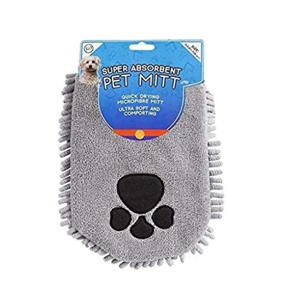 Image of Pet Drying Mitt Super Absorbent Microfibre Quick Ultra Soft Reusable Comforting Perfect For Dogs Cats Puppy Pack of 2 Grey
