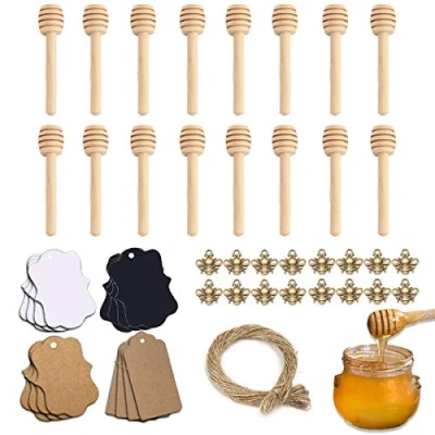 Image of 16 Pcs Honey Dipper Stick, Wooden Spoon Stirring Mini Dispensing Collecting Kitchen Dining, Wood Sticks drizzler for Wedding jar Favours Giveaway Gift (3 inch)