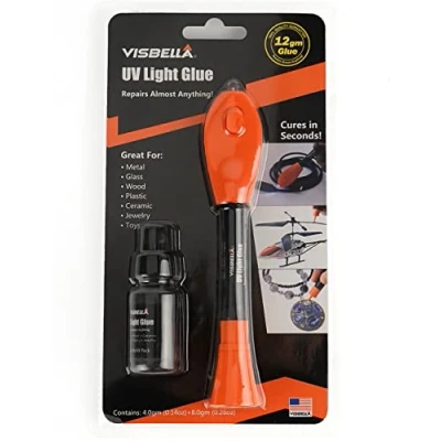 Image of Visbella UV Light Glue Liquid Curing Adhesive Kit Resin for Craft Clear and Hard After Cured in 7 15 Seconds Metal, Wood, Ceramic, Glass, Plastics, Jewelry, Leather More 12G Refills
