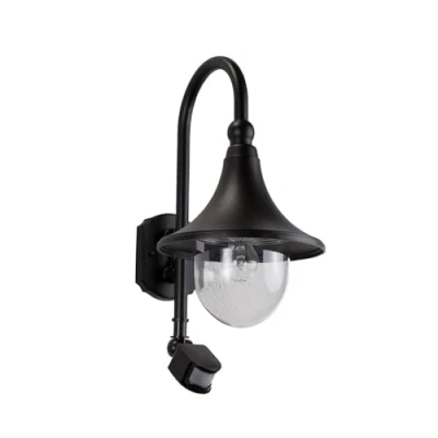 Image of Outdoor Wall Light &#039;Daphne&#039; with Motion Detector (Modern) in Black Made of Aluminium (1 Source, E27) from Lindby lamp for Exterior/Interior Walls, House, Terrace und Balcony
