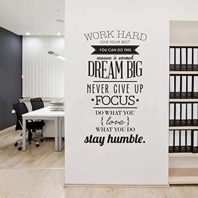 Image of ufengke Motivations Work Hard Stickers Quote and Word Letters Inspired Simple Decoration Removable DIY Vinyl Wall Sticker for Living Room Bedroom