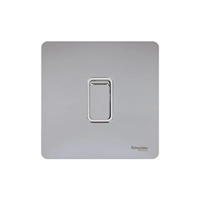 Image of Schneider Electric Ultimate Screwless Flat Plate Single Intermediate 2 Way Light Switch, 16AX, GU1414WPC, Polished Chrome with White Insert